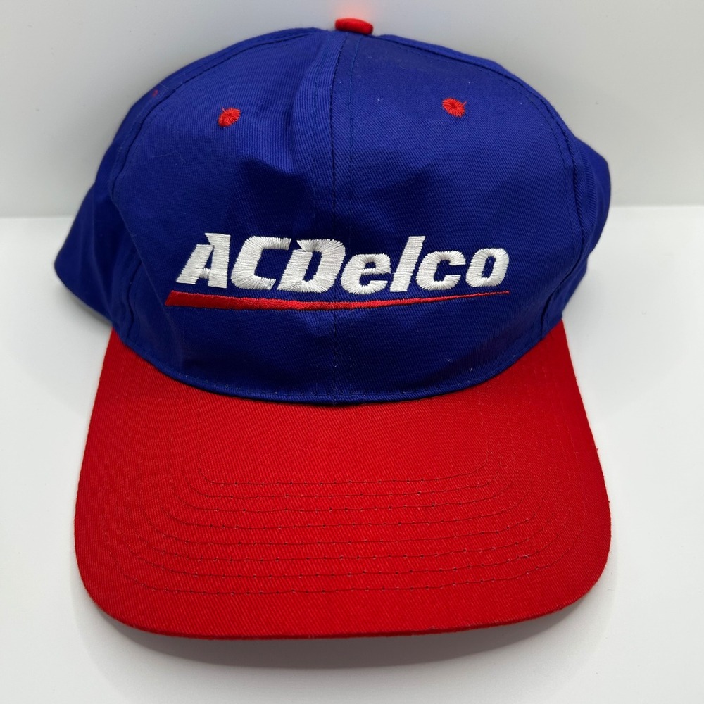 Vintage ACDelco Snapback Hat Blue Red Embroidered Logo Fantastic Fabrics Cap